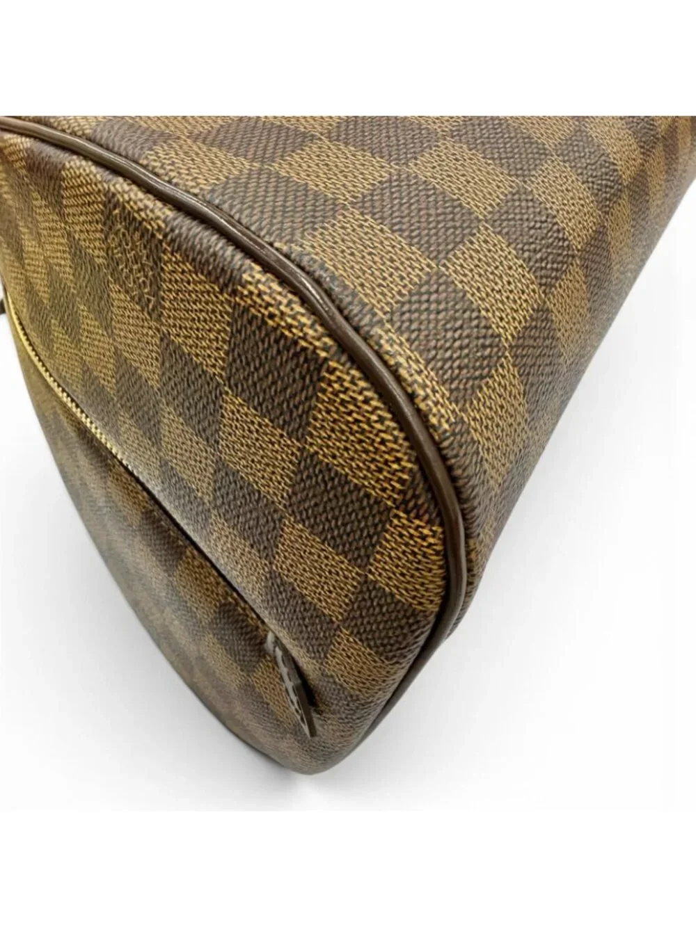 Louis Vuitton Riviera Damier Canvas Leather Handbag Brown Gold